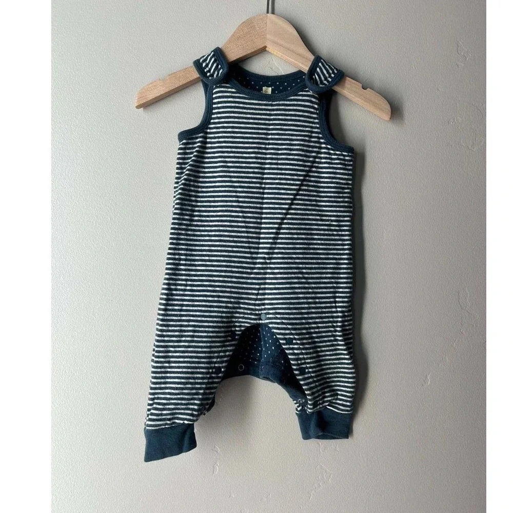 Tea Collection Stripe Romper Coastal Scandi 3-6 Months Navy White Neutral Cotton